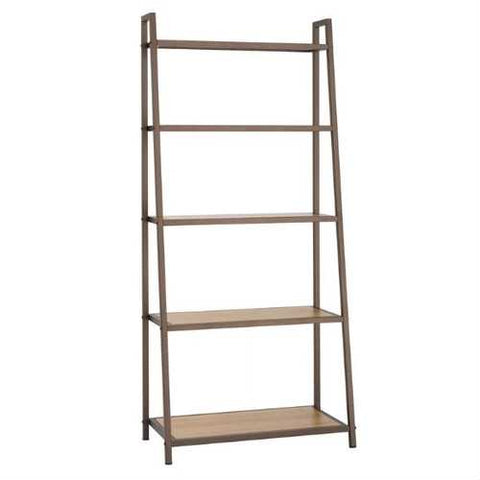 Image of Steel Frame 5-Shelf Leaning Shelving Unit Bookcase with Bamboo Shelves