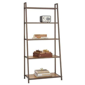 Steel Frame 5-Shelf Leaning Shelving Unit Bookcase with Bamboo Shelves