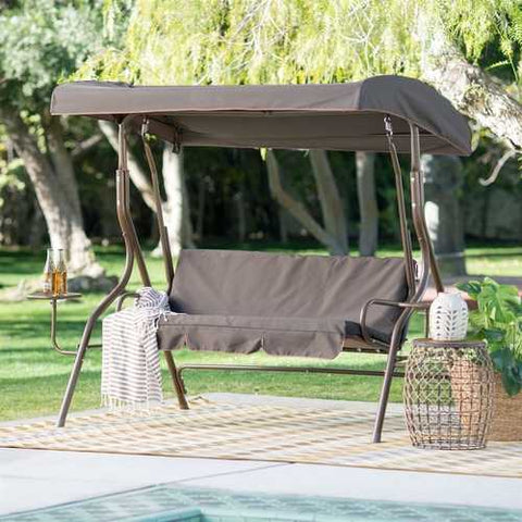 Image of Outdoor Patio 2-Person Porch Swing with Adjustable Tilt Canopy and Side Table