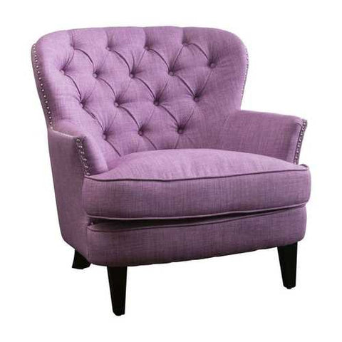 Image of Light Purple Mid-Century Tufted Upholstered 100% Linen Armchair