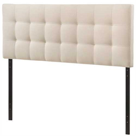 Image of Queen size Ivory Fabric Padded Mid-Century Upholstered Headboard