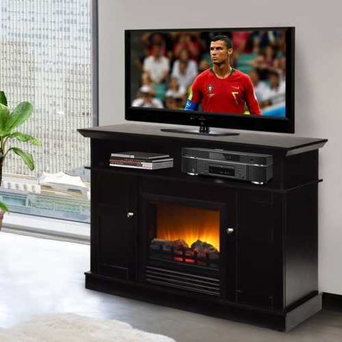 Image of Black Wood 43-inch TV Stand with Electric Fireplace Heater