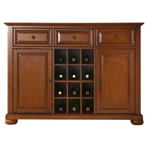 Image of Cherry Wood Dining Room Storage Buffet Cabinet Sideboard with Wine Holder