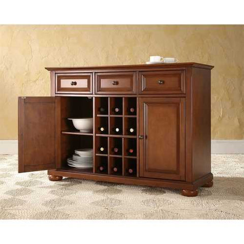 Image of Cherry Wood Dining Room Storage Buffet Cabinet Sideboard with Wine Holder