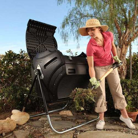 Image of Heavy Duty HDPT Plastic 10 cubic ft. Compost Bin Tumbler with Steel Stand