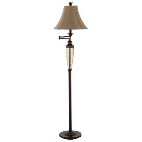 Image of Swing Arm Floor Lamp in Bronze Finish with Brown Shade