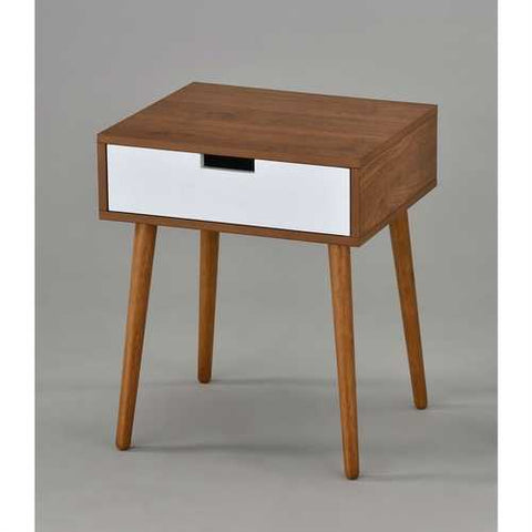 Image of Modern Mid-Classic End Table Nightstand in Light Walnut and White