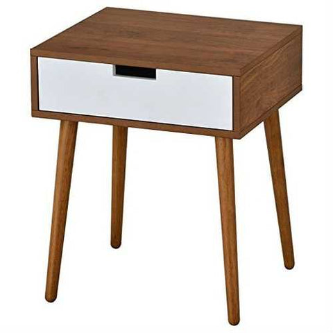 Image of Modern Mid-Classic End Table Nightstand in Light Walnut and White