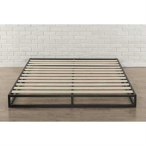 Image of King size 6-inch Low Profile Metal Platform Bed Frame with Wood Slat Mattress Foundation