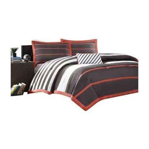 Image of Twin / Twin XL Comforter Set in Dark Gray Orange White Stripes