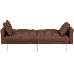 Modern Brown Linen Futon Sofa Bed Couch with Metal Legs