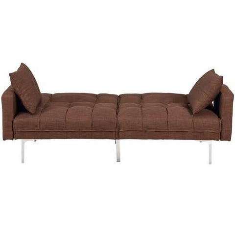 Image of Modern Brown Linen Futon Sofa Bed Couch with Metal Legs