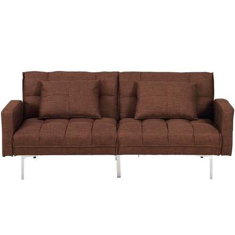 Image of Modern Brown Linen Futon Sofa Bed Couch with Metal Legs