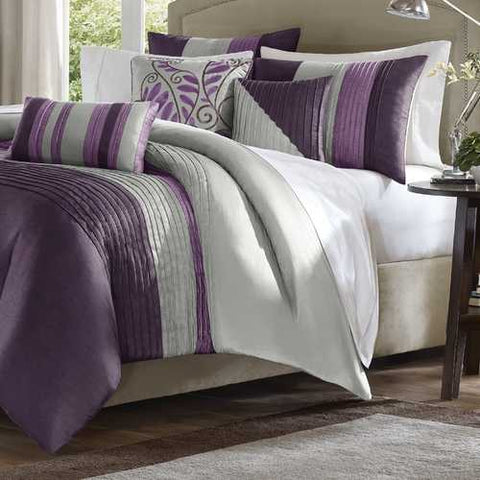 Image of King size Bed in Bag Comforter Set Amethyst Plum Purple Gray Stripes