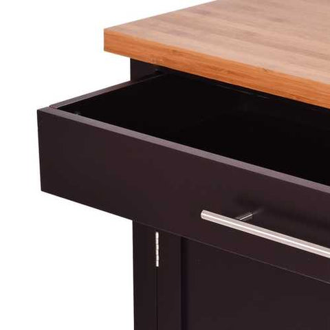 Image of Modern Black Bamboo Kitchen Island Cart with Wood Top