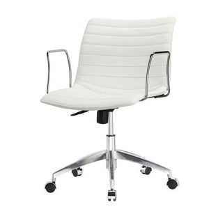 White Faux Leather Modern Mid-Century Office Chair with Curved Mid-Back Seat and Arms