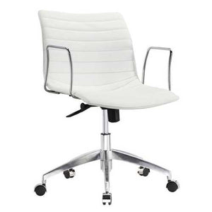 White Faux Leather Modern Mid-Century Office Chair with Curved Mid-Back Seat and Arms