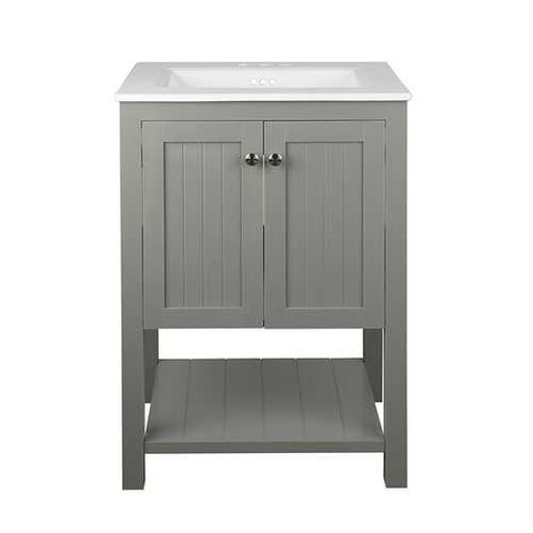 Image of Grey 24 x 22 inch Bathroom Vanity Cabinet with White Ceramic Sink