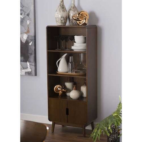 Image of Modern Classic Mid-Century Style Bookcase Cabinet in Wallnut Wood Finish