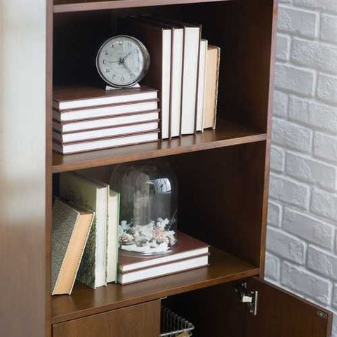 Image of Modern Classic Mid-Century Style Bookcase Cabinet in Wallnut Wood Finish