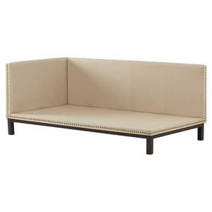 Tan Linen Fabric Upholstered Mid-Century Modern Daybed