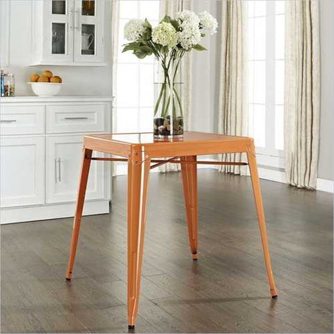 Image of Mid Century French Cafe Style Metal Dining Table in Orange