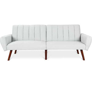 Modern Mid-Century Grey Linen Split-Back Futon Sofa Bed Couch