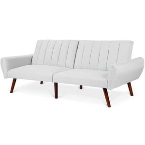 Modern Mid-Century Grey Linen Split-Back Futon Sofa Bed Couch