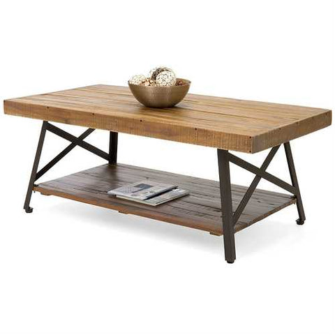 Image of Modern Classic Industrial Chic Reclaimed Wood and Metal Coffee Table