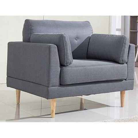 Image of Modern Dark Grey Linen Upholstered Armchair with Mid-Centry Style Wooden Legs