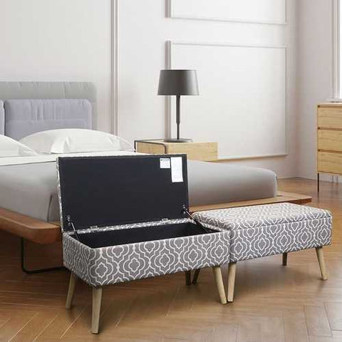 Image of Mid-Century Style Ottoman Footrest Storage Bench in Grey and White