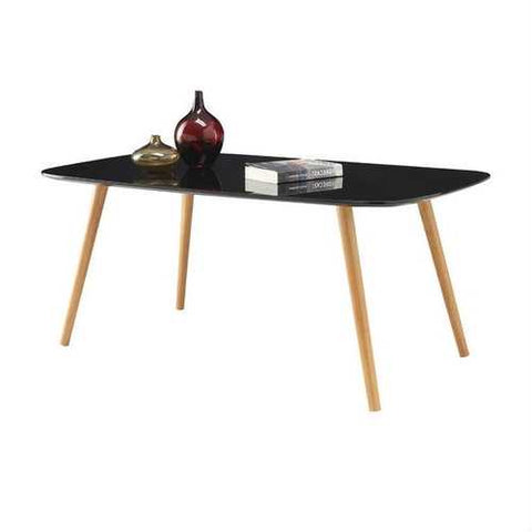 Image of Modern Classic Mid-Century Style Black Top Coffee Table with Solid Wood Legs