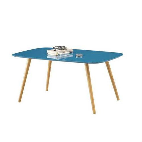 Image of Modern Mid-Century Blue Top Coffee Table with Solid Wood Legs