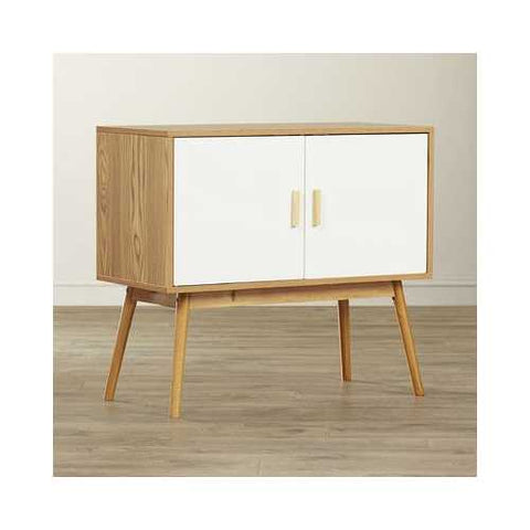 Image of Mid-Century Modern Console Table Storage Cabinet with Solid Wood Legs