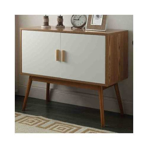 Image of Mid-Century Modern Console Table Storage Cabinet with Solid Wood Legs