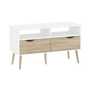 Modern Mid-Century Style Console Table in White / Oak Wood Finish