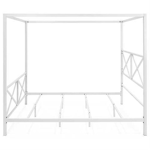 Image of Queen size Modern Industrial Style White Metal Canopy Bed Frame