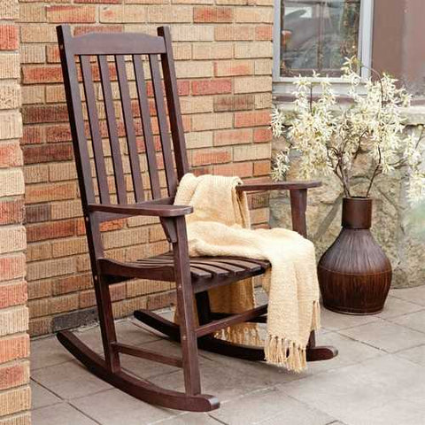 Image of Indoor/Outdoor Patio Porch Dark Brown Slat Rocking Chair