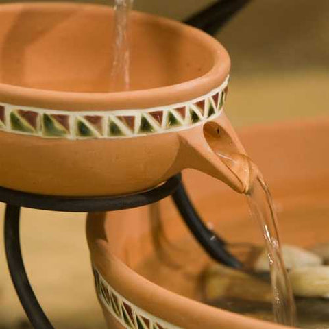 Image of Terracotta 5-Tier Bowls Outdoor Solar Fountain Bird Bath