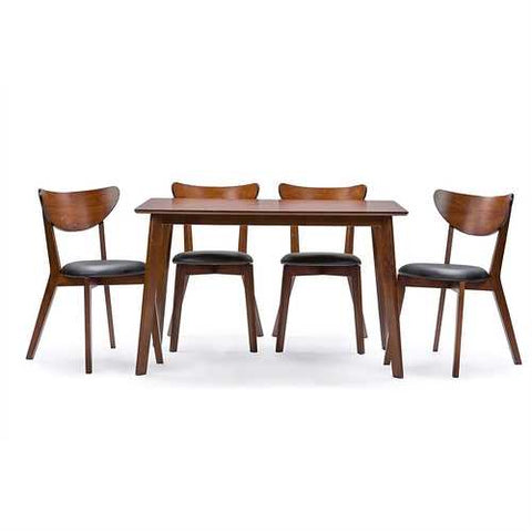 Image of Modern Mid-Century Style 5-Piece Dining Set in Dark Brown Walnut Finish