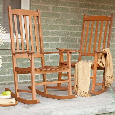 Image of Set of 2 - Indoor/Outdoor Patio Porch Natural Slat Rocking Chairs