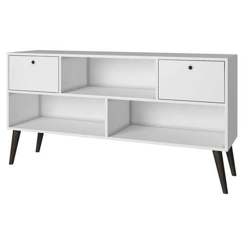 Image of Mid-Century Modern Entertainment Center TV Stand in White Grey Wood Finish