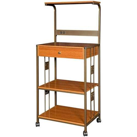 Image of Steel and Wood Kitchen Utility Microwave Cart in Cherry