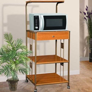 Steel and Wood Kitchen Utility Microwave Cart in Cherry