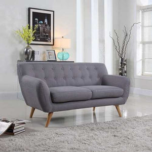 Modern Light Grey Linen Fabric Mid-Century Tufted Sofa Loveseat