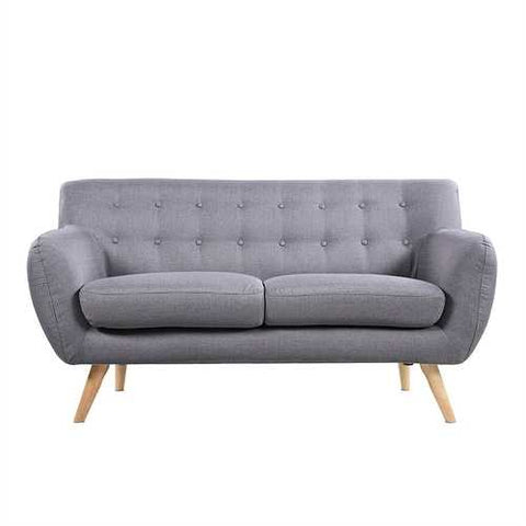 Image of Modern Light Grey Linen Fabric Mid-Century Tufted Sofa Loveseat