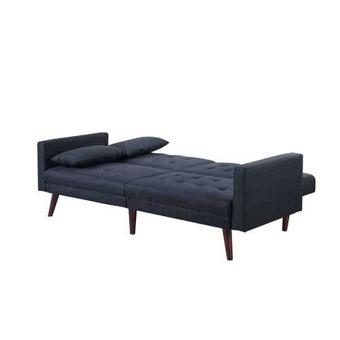 Image of Modern Mid-Century Sleeper Sofa Bed in Dark Blue Black Linen