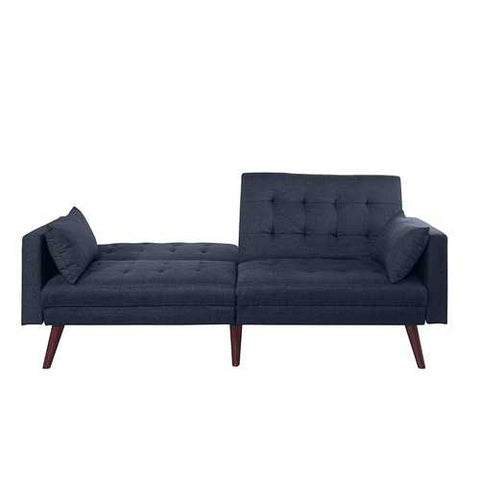 Image of Modern Mid-Century Sleeper Sofa Bed in Dark Blue Black Linen