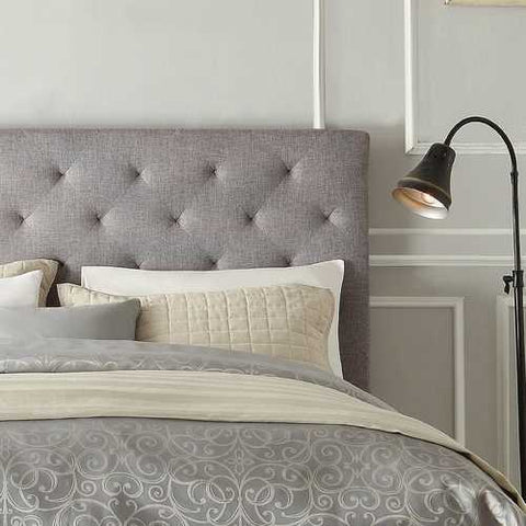 Image of Queen size Button Tufted Grey Upholstered Platform Bed