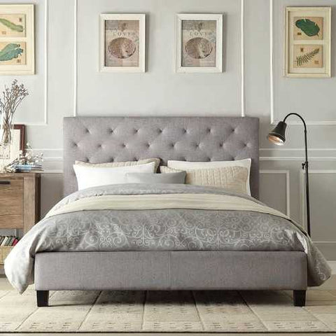 Image of Queen size Button Tufted Grey Upholstered Platform Bed